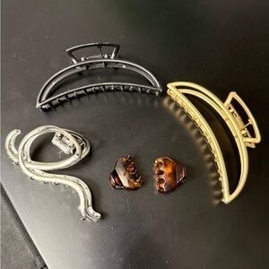 Set of Hair Clips in Black, Gold, Silver and Tortoise